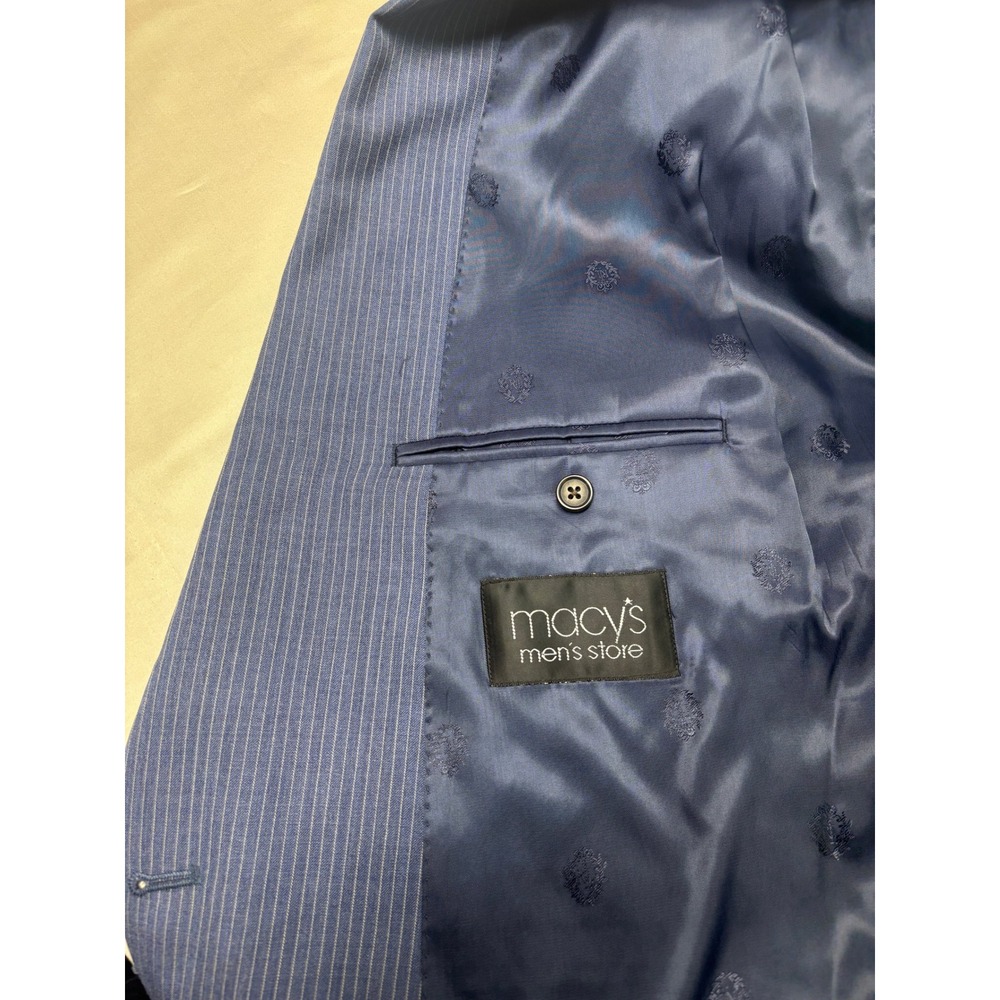 Lauren Ralph Lauren Mens 48L Blue Pinstripe 100% Wool Double Breasted Blazer - Picture 9 of 15